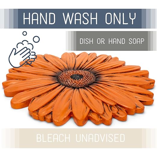 NAT & Jules Gerbera Daisy Flower Shaped Dimensional Indoor Outdoor 12 inch Cast Resin Decorative Garden Stepping Stone, Patio, Walkway Sculpture Yard Art, Orange