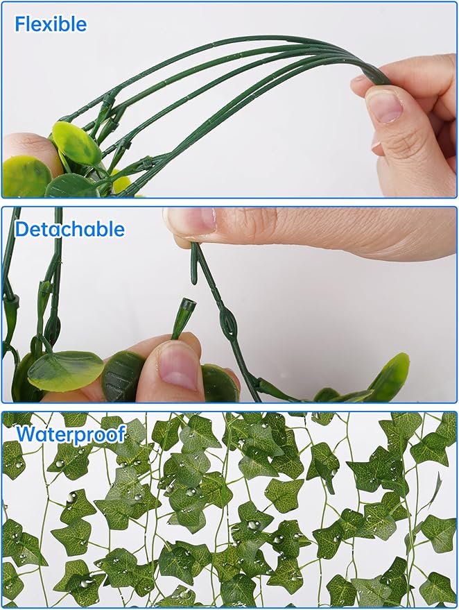 NiHome 8-Pack Artificial Hanging Plants, Fake Plant Hanger Indoor Outdoor Decor with 6 Ivy 1 Eucalyptus 1 Fork Fern Vines, Water-Resistant Faux Hanging Plant for Ceiling Wall Patio Garden Home Decor