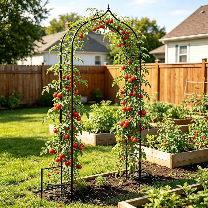 8Ft Garden Arched Trellis with Planter Boxes Heavy Duty Metal Garden Arbor | Thickened Metal Gothic Arbors for Climbing Plants Outdoor Wedding Arch for Ceremony Garden Trellises for Cucumber Rose Grape