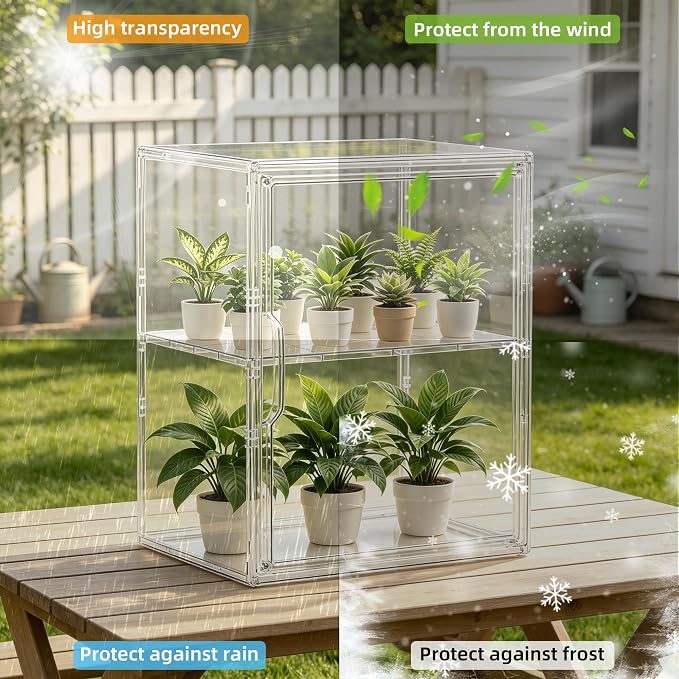 2-Tier Mini Greenhouse Indoor, Clear Stackable Tabletop Greenhouse with Magnetic Door,Small Greenhouse for Garden Plant Seed Starting,Home&Garden,1 Pack