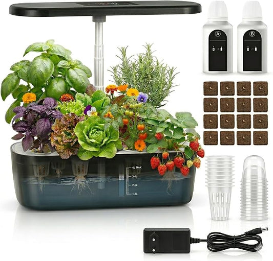 HGS-02 Soil-Free Hydroponics Growing System - 4L Tank with Smart LED Screen, 12 Pods Adjustable Height, LED Grow Light for Indoor Plants, Grow herbs Year-Around, hydro garden gifts for Plant Lovers