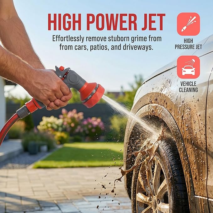 Garden Hose Nozzle Sprayer-This High Heavy-Duty Spray Nozzle Offer 9 Watering Patterns for Watering Plants,Lawns &Gardens,Washing Cars,Household Cleaning and Showering Pets (Orange-grey)
