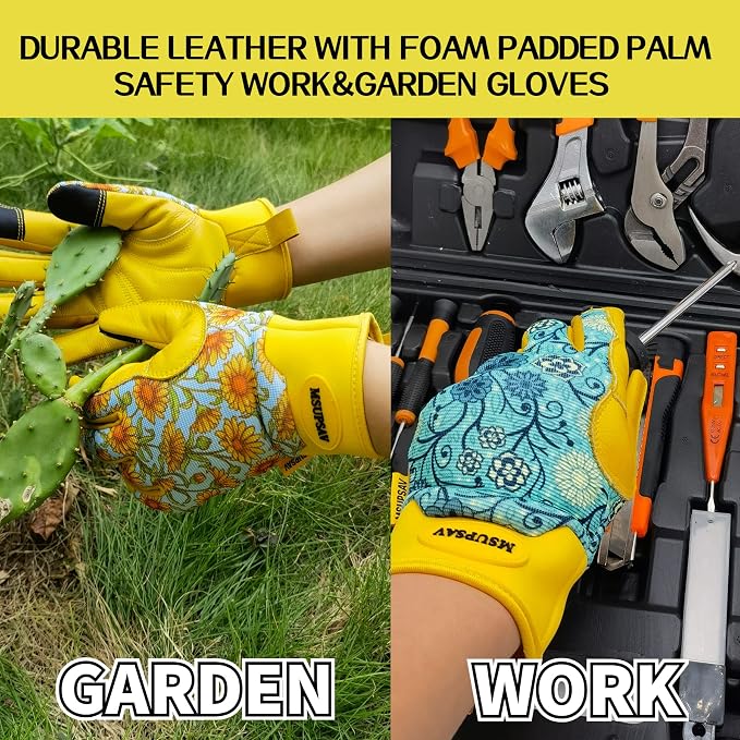 Gardening Gloves,Women Yard Work Garden Glove,Gifts | Thorn Proof,Puncture Resistant,Touchscreen,Gift,Leather,Spandex