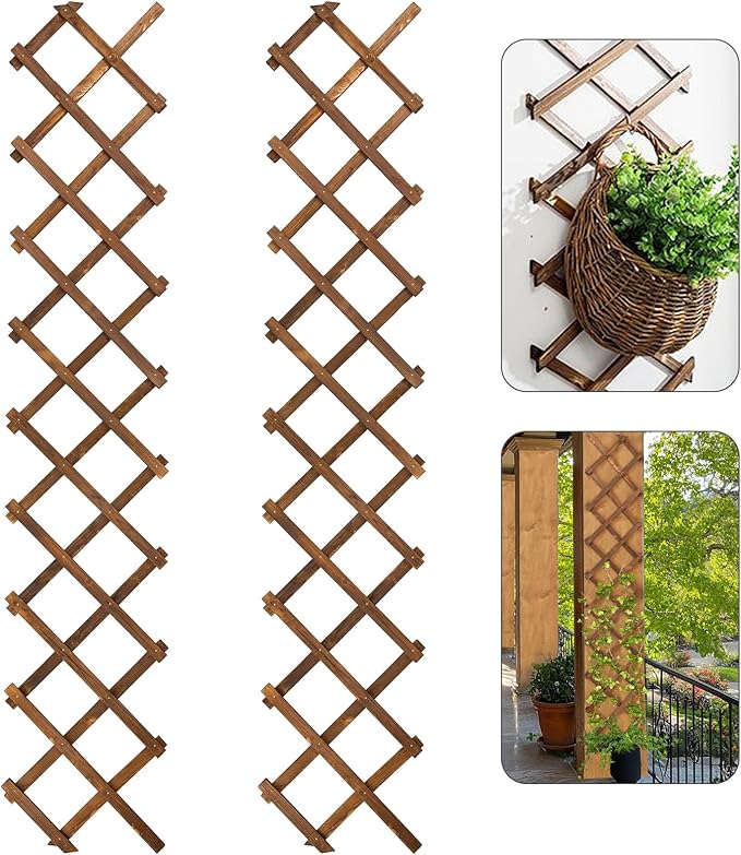 2Packs 13x78in Expandable Wood Wall Trellis for Climbing Plants Outdoor - Lattice Panels for Outside Indoor Balcony Patio Garden, Ideal for Ivy, Vines, Clematis, Roses