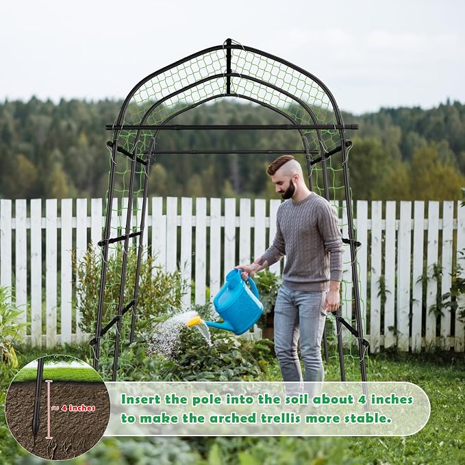 Garden Arch Trellis for Climbing Plants Outdoor, 7ft Extra Tall Metal Walkway Trellis Cucumber Arch Trellis Archway Arbor Tunnel Large Trellis for Climbing Vines Vegetable Grape Garden Raise Bed