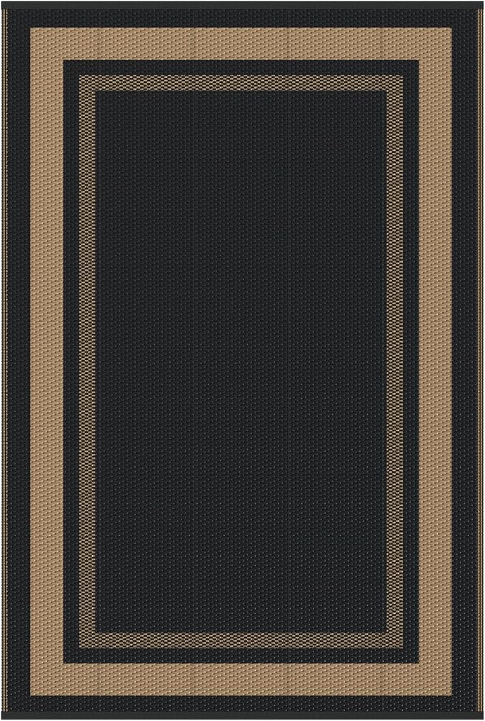 GENIMO 6' x 9' Outdoor Rug Waterproof for Patio Decor, Reversible Plastic Straw Area Rugs Mat for Camper, Outside Carpet for Rv, Deck, Porch, Picnic, Balcony, Mix-Black & Brown