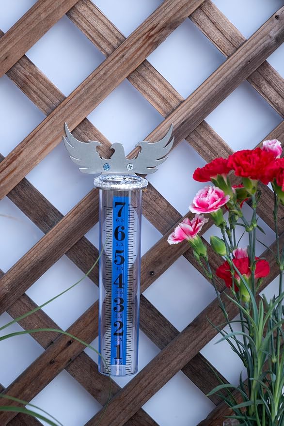 7" Rain Gauge Outdoor, Upgraded Accurate Plastic Tube Best Rated with Eagle Shape Rack, Decorative Eagle Rain Measure Tool for Garden, Lawn, Patio (Style B)