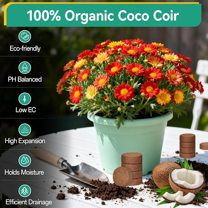 ZeeDix 100 Pcs (40mm) Compressed Coco Coir Fiber Potting Soil Seed Starters - Organic Coco Coir Pellet Fiber Soil for Planting Bonsai, Herbs, Plants, Flowers and Vegetables