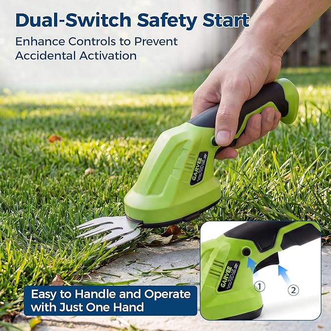 Cordless Hedge Trimmer & Grass Shear, 7.2V 2-In-1 Electric Handheld Shrub Trimme, Lightweight Rechargeable Bush Trimmers, Brushless Motor, with Type-C Cable, Dual Safety Switch, for Lawn, Garden, Yard