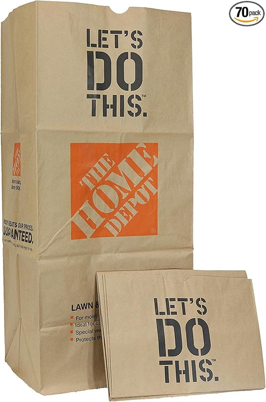 Home Depot Heavy Duty Brown Paper 30 Gallon Lawn and Refuse Bags for Home and Garden (70 Lawn Bags)