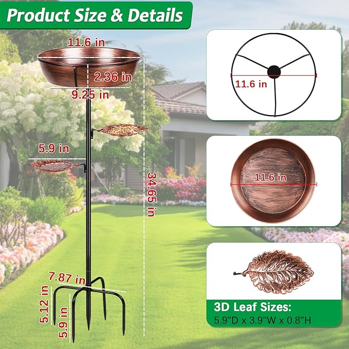 Metal Bird Bath for Outdoor 2 Pack- Garden Bird Bath with Removable Bowl Heavy-Duty Base, Winter Birdbath Feeder Rust-Proof Birdbaths for Garden Yard Lawn Decor, Easy to Install(Bronze&Green)