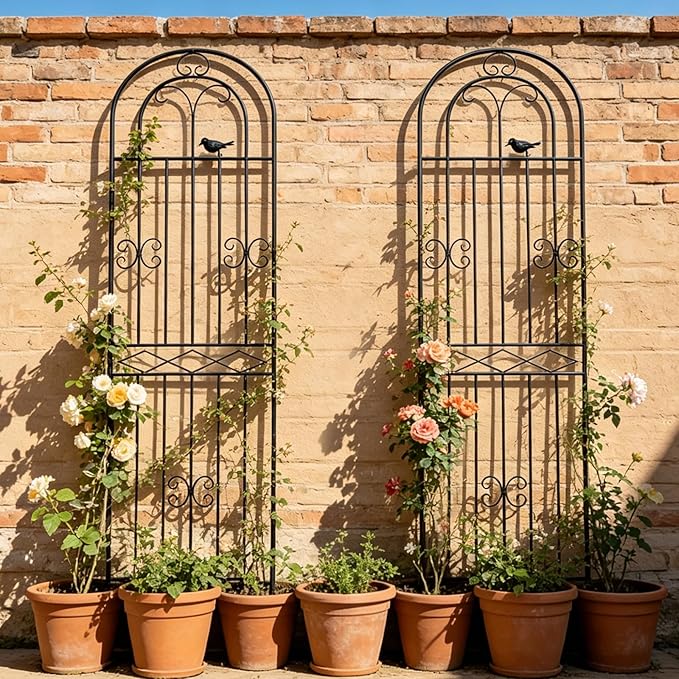 4 Pack 70.8" H x 19.7" W Metal Garden Trellis with Black Coating, Wire Lattice Grid Panel for Climbing Plants Outdoor Roses Vine Cucumbers Vegetables Flower Support (70.8" H, 4 Pack)