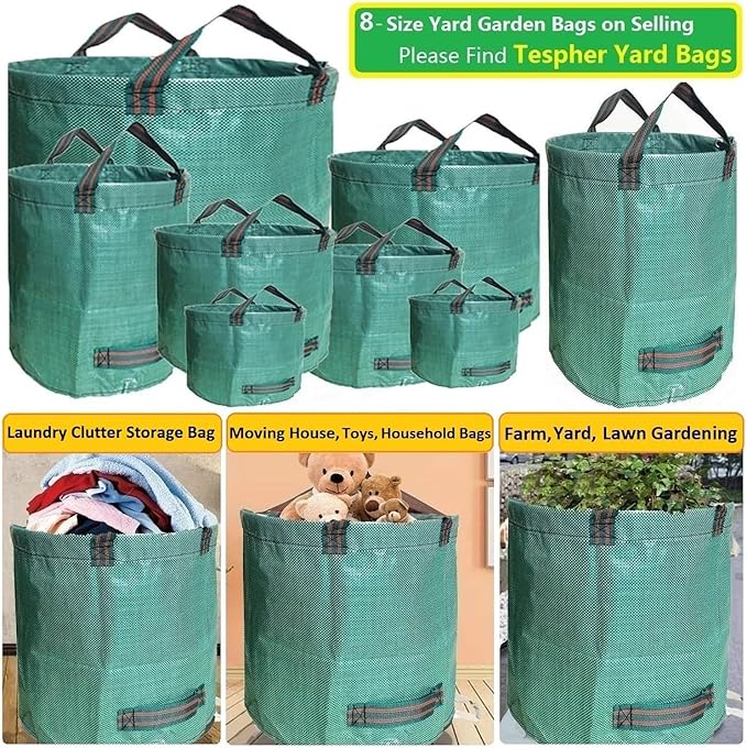 Professional 3-Pack 80 Gallon Lawn Garden Bags (D26, H33 inch) Reusable Yard Waste Bags with Gardening Gloves for Leaf Bag,Garden Pruning,Yard Debris Container,Lawn Weeds,Grass Clippings Bag 4 Handles