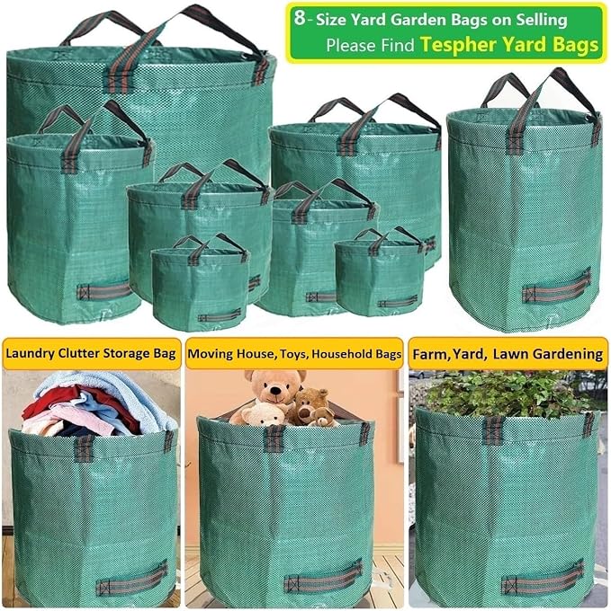 Professional 2-Pack 63 Gallon Lawn Garden Bags Big (D31,H19 in) Yard Waste Bags with Gardening Gloves for Reusable Leaf Bag,Garden Trash Containers,Lawn Weeds,Grass Clippings,Yard Debris Bag 4 Handles