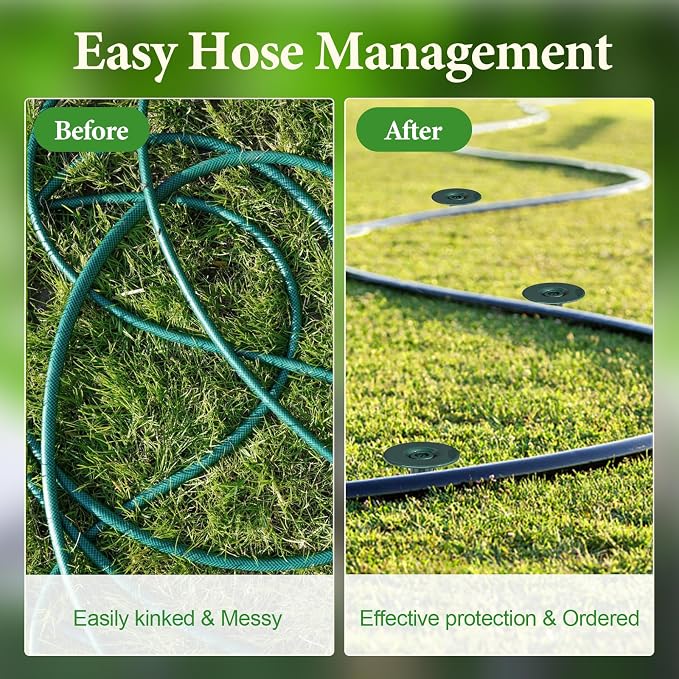 2 Pcs Garden Hose Guide Spike, 10 Inch Hose Guides for Garden Heavy Duty, Rust Free Zink Sturdy Metal Stake with Heavy Spin Top, Keeps Garden Hose Out of Flower Beds for Plant Protection