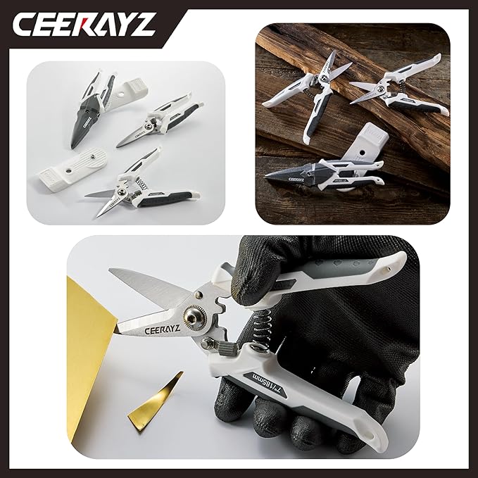 7" Scissors All Purpose, Heavy Duty, Multipurpose, for DIY Projects, Office, Production Lines, Pruning, with Protective Sheath and Magnetic Holder (White/Gray)