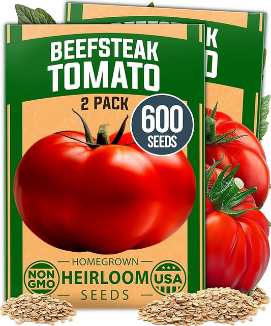 HOME GROWN Beefsteak Tomato Seeds 600+ Heirloom Non-GMO Seeds for Planting, High Germination, Indeterminate Extra Large Meaty Slicing Tomato,Prolific Garden Crop, Sandwich Ready (Solanum lycopersicum)