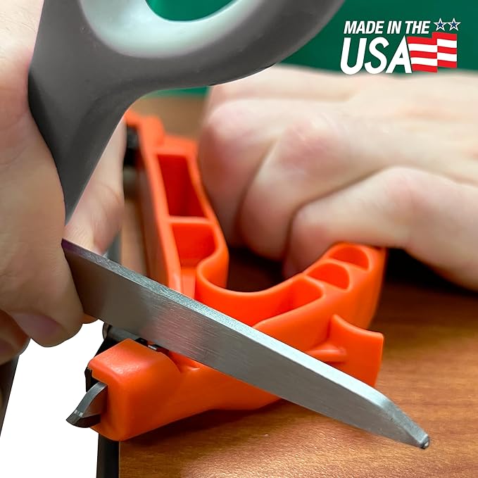 AccuSharp All-in-One Sharpener, All Purpose Sharpener for Knives, Scissors, Garden Tools, Sharpens & Restores Serrated Knives, Cleavers, Axes, Machete, Orange