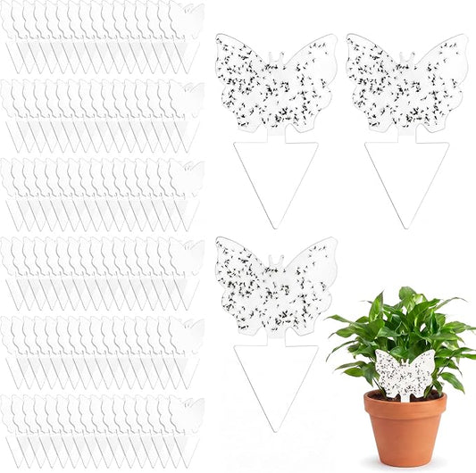 100 Pack Gnat Traps, Plant Sticky Traps for Flying Insects, Double Sided Flying Bug Catcher for Indoor Outdoor Fruit Flies, Mosquitoes,Easy Release Liner for Plants, House