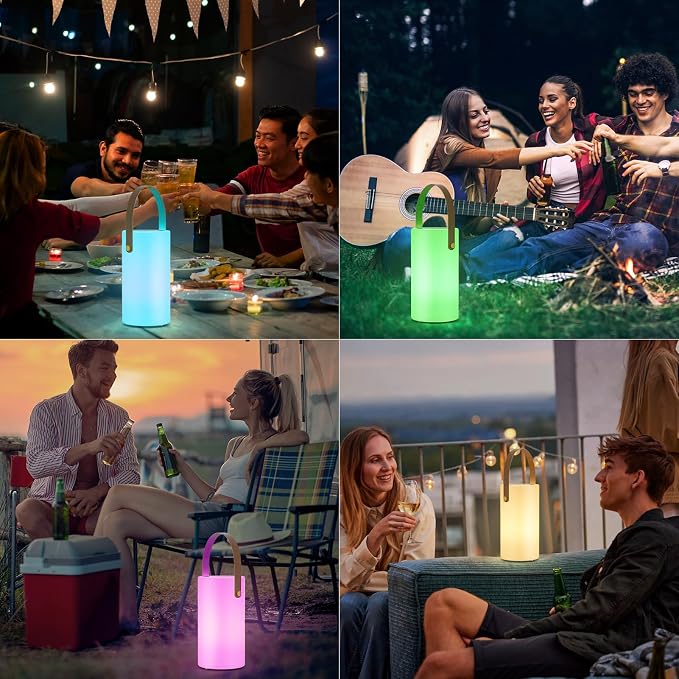 Uuffoo Solar Table Lamp Outdoor Lantern 2 in 1 Rechargeable Battery Operated Portable LED Cordless Lights with Remote 8 Colors, Waterproof IP44 for Patio Camping Outside/Indoor
