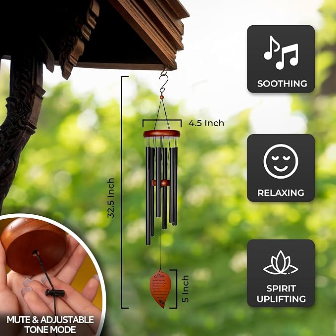 Memorial Wind Chimes for Loss of Mother - 32.5” Windchimes for Mom Memorial - Prime Memorial Gifts for Loss of Mom Wind Chime, Memorial Wind Chimes for Mom, Finest Bereavement Gifts for Loss of Mother