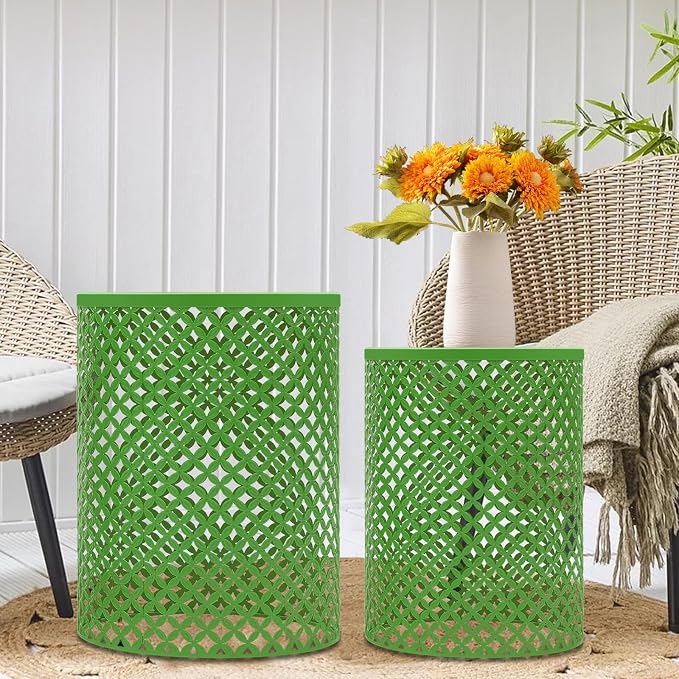 Metal Frame Accent Table,Cylindrical Outdoor Side Table,Decorative Garden Stool,Set of 2 Nesting Side Table,Modern Decorative Garden Stool for Patio Balconies Cafes Parks (2, Green)