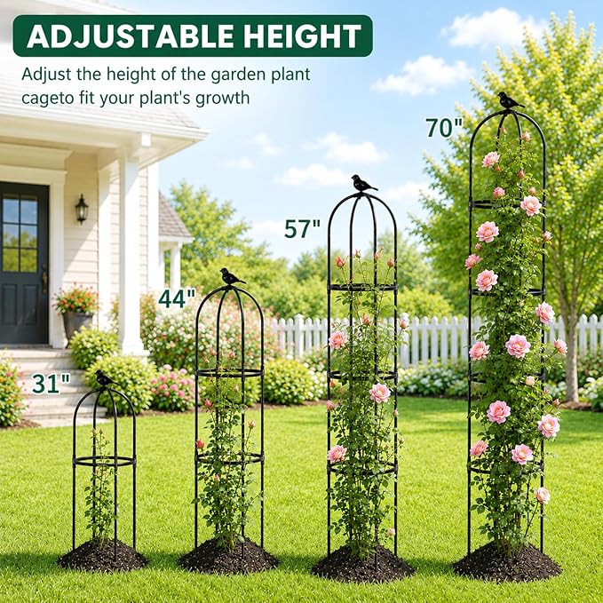 OTOSUNNY 2 Pack Garden Obelisk Trellis for Climbing Plants Outdoor, 6.3 ft Tall Metal Garden Trellis for Roses Clematis Cucumber Vines, Plant Support Tower for Pots Patio Yard, Black