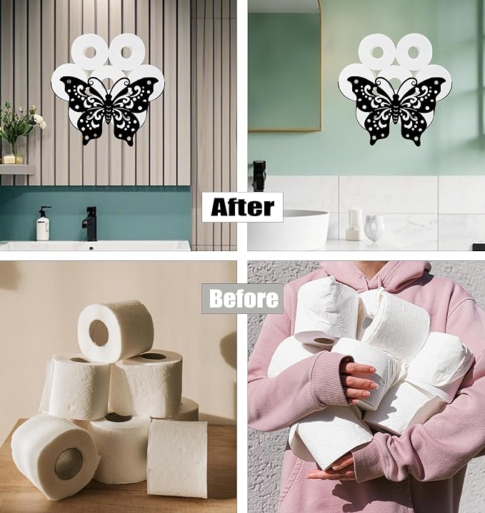 Cute Butterfly Toilet Tissue Holder,Animal Paper Holders,Decorative Metal Papers Holder,Funny Toilet Animal Storage for Bathrooms,Bathroom Paper Organizer for Extra 8 Rolls Wall Mounted Art Decor