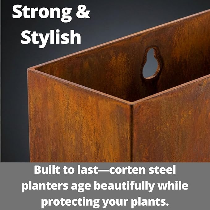 LaLaGreen Wall Planters for Outdoor (24 Inch, 2 Pack) Reddish Corton Steel Wall Mounted Planter for Succulents, Window Hanging Flower Pots Balcony Modern Vertical Living Plant Holder Garden Home Decor