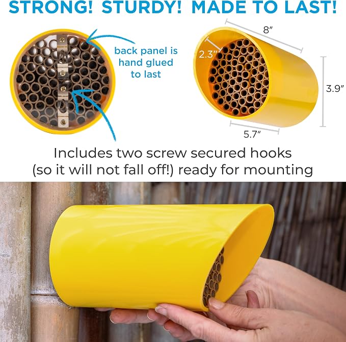 Rivajam Color Splash Mason Bee House - Vibrant & Strong Waterproof Bee Hotel & Insect Habitat - Mason Bee Tubes Filled Bee Houses for The Garden - Pollinator House Bug Hotel Gardening Gifts