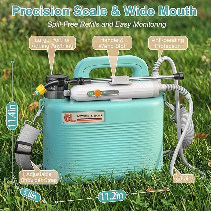 Battery Powered Garden Sprayer 1.8 Gallon, Lightweight Electric Weed Sprayer with Telescopic Wand & Adjustable Nozzles, Portable Yard Sprayer for Plant Watering, Lawn Care, Fertilizing,Gardening