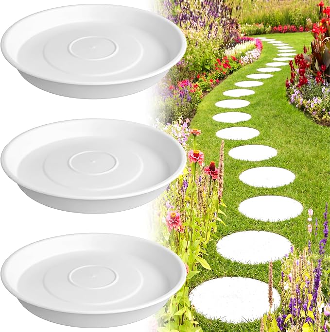 U0U 3Pcs Round Stepping Stone Mold,10" White Cement Molds for Concrete,Plastic Concrete Molds for Casting Garden Pathmate Pavement Precast and Forms Walkway (White, 10"/3PCS)