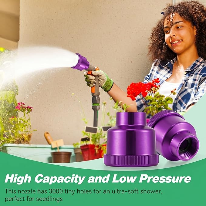 Dreyoo 1 Pack Water Nozzle with 3000 Tiny Holes, 3/4'' Aluminium Alloy Garden Hose Shower Head with PTFE Thread Seal Tape for Outdoor Watering Flowers, Plants, Greenhouse, Nurseryman (2.36'',Purple)