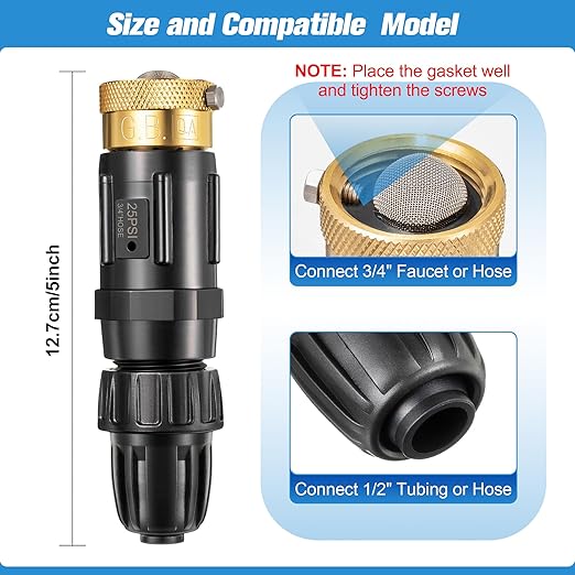 Feekoon 8 Set 25 Psi Drip Irrigation Faucet Adapter Kit 1/2'' Irrigation Tubing to 3/4'' Faucet Water Pressure Regulator Backflow Preventer with Filter, Drip System Parts