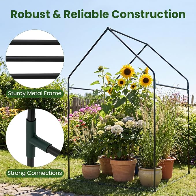 Giantex Mini Greenhouse, Outdoor Portable Green House with Sturdy Metal Frame, Ground Stakes & Wind Ropes, Clear Tent Small Greenhouse for Indoor Outdoor Plants (36"x36"x60")