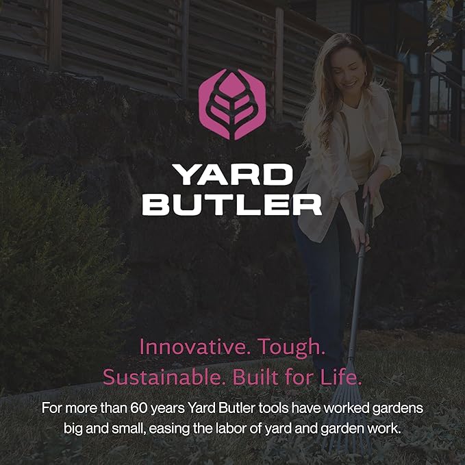 Yard Butler ILT-8 World’s Greatest Rake 8” Wide Shrub Rake Garden Rake for Lawncare - Convenient Garden Cleaning Accessory - Lightweight Wooden Handle - Steel Tines - Easy to Maneuver