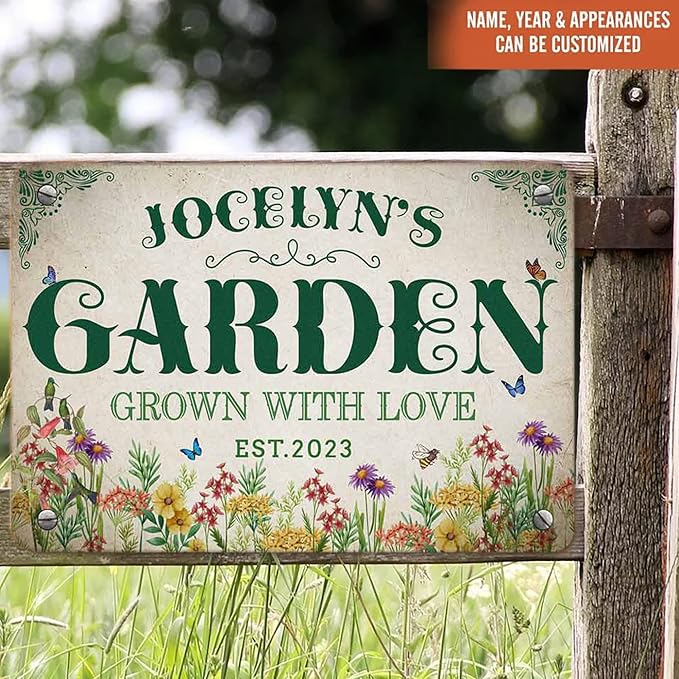 Custom Metal Signs with Name Made in USA Personalized Vintage Garden Sign Waterproof Vintage Decorative Metal Print for Wall Decor Customized Home Garden Ideas Gifts Artwork Prints for Yard Ourdoor