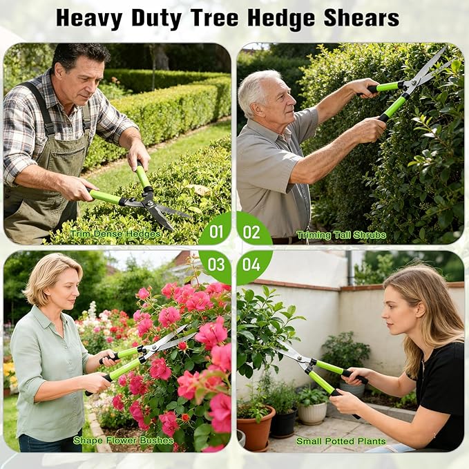 21"Hedge Shears & Pruning Shears 2pc Set,Manual Hedge Clippers with Wavy Steel Blades Lightweight Clippers Comfort Handles for Trimming Hedges Bushes Borders Shaping Boxwood Shrubs Plants Garden Tools