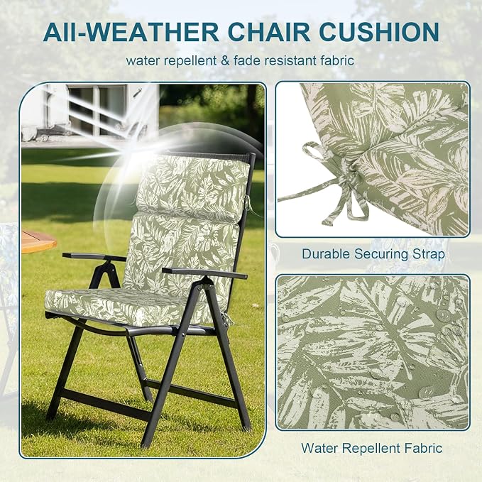 DYTXIII Outdoor High Back Chair Cushions Set of 2, 44"x22" Water Repellent Patio Seat Cushions with Elastic Sponge, All Weather Chair Pads for Rocking, Dining Chairs, Patio Furniture - Tropical Green
