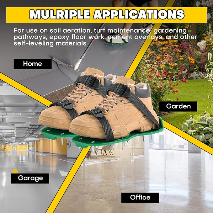 Lawn Aerator Shoes with 1.1''Spikes | Aerating Sandals with Adjustable Hook & Loop Straps, Spike Shoes for Epoxy Flooring, One-Size-Fits-All Yard Garden Grass Soil Aeration Tool (Green)