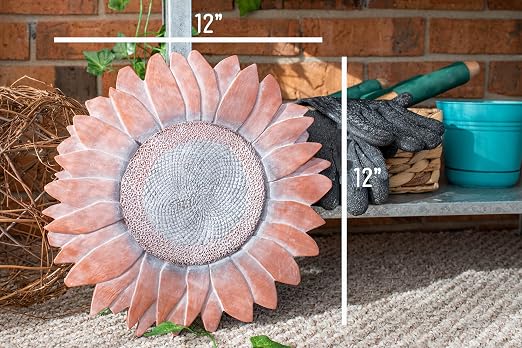 NAT & Jules Sunflower Shaped Dimensional Indoor Outdoor 12 inch Cast Resin Decorative Garden Stepping Stone, Patio, Walkway Sculpture Yard Art, Red Terracotta