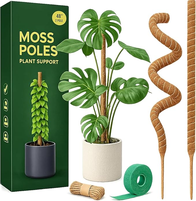 Craft911 Moss Pole Monstera Plant Support – 2 Pack 48” Bendable Moss Pole Monstera Plant Support, Plant Stakes for Indoor Plants, Tall Plant Sticks Support for Climbing Plants