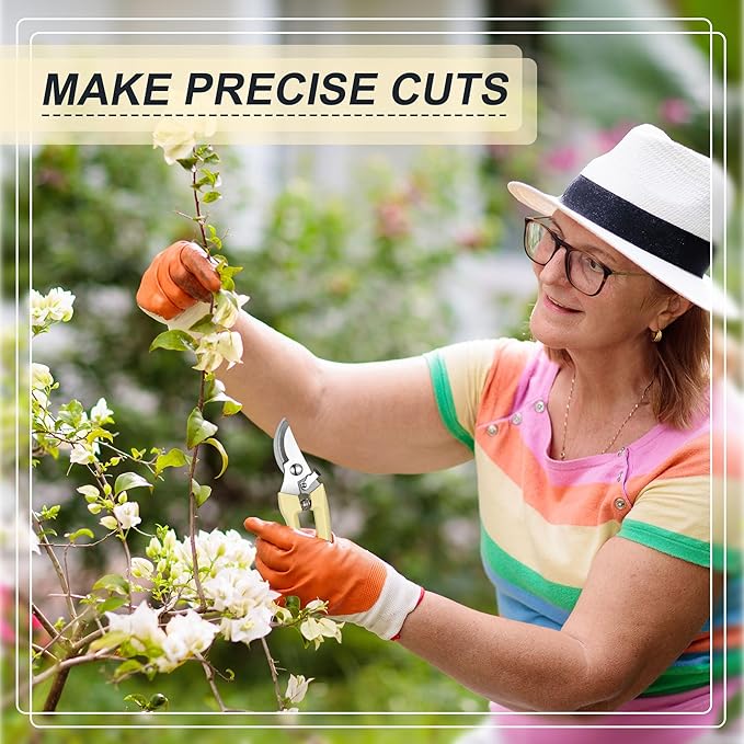 Chumia 6 Pcs Garden Pruning Shears Flower Scissors Handheld Heavy Duty Garden Shears Stainless Steel Clippers for Cutting Flowers, Tree Trimming, Gardening Gifts(Beige)