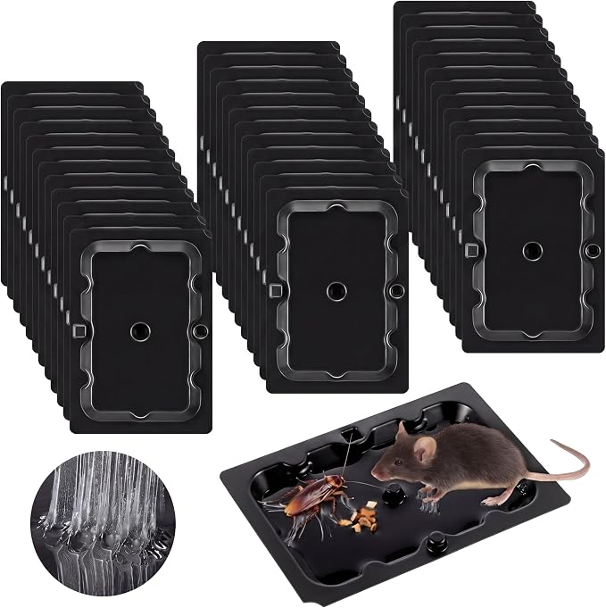 Qualirey 36 Pack Mouse Glue Traps 4.6x3.2 Inch, Pre-Baited Sticky Traps for Mice Rats Roaches Spiders, Heavy Duty Adhesive Glue Boards with Peanut Scent, No Touch Disposal, Indoor for Home (Black)