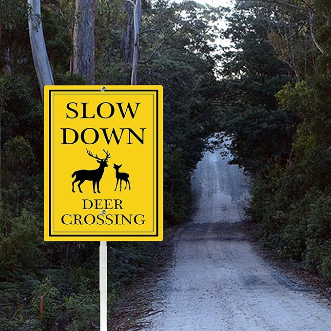 Deer Crossing Sign Slow Down Yard Sign with Stake Rustproof Reflective Aluminum Caution Safety Signs Drive Slowly Watch for Deer Animal Sign for Street Neighborhoods
