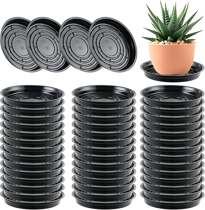 60 Packs 10 Inches Large Plant Saucers for Indoor Outdoor Use Heavy Duty Plastic Plant Plate Dish for Planter Bulk Round Flower Pot Drip Trays to Catch Water 4 to 20 Inch, Black