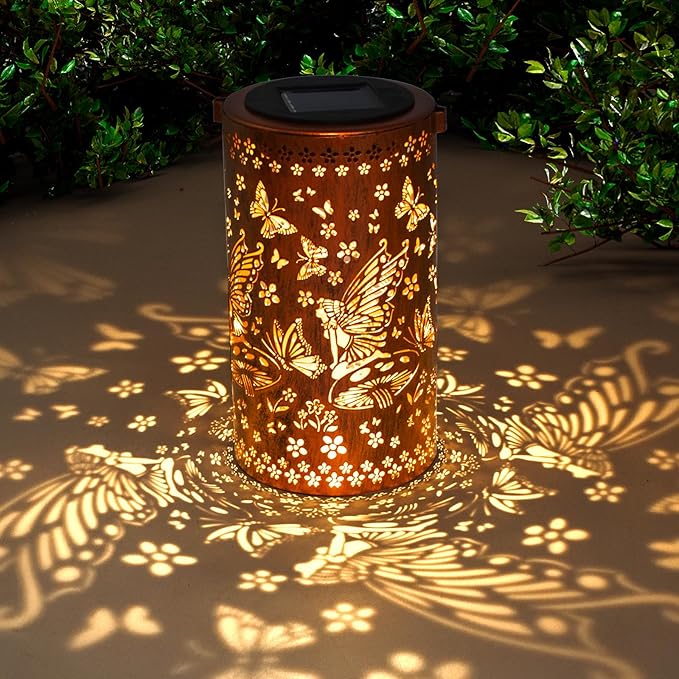DIBIEECN Birthday Gifts for Women Mom Grandma Wife, Solar Lanterns Outdoor Waterproof, Metal Hanging Lights Garden Decor, LED Decorative Lantern for Patio Porch Backyard, Fairy, 1 Pack