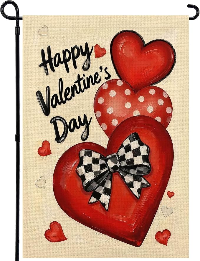 Valentines Day Garden Flag 12x18 Inch Love Heart Double Sided Flag for Anniversary Wedding Yard Outdoor Decoration