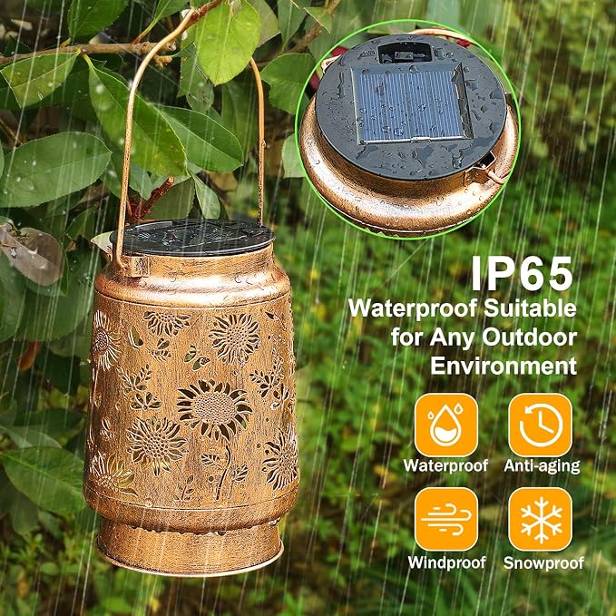 Sunflower Solar Lanterns Outdoor Waterproof, Birthday Gifts for Women Mom Grandma, Metal Hanging Lantern Solar Lights LED Decoration with Shepherd Hook Outside for Yard, Patio, Porch, Garden Decor