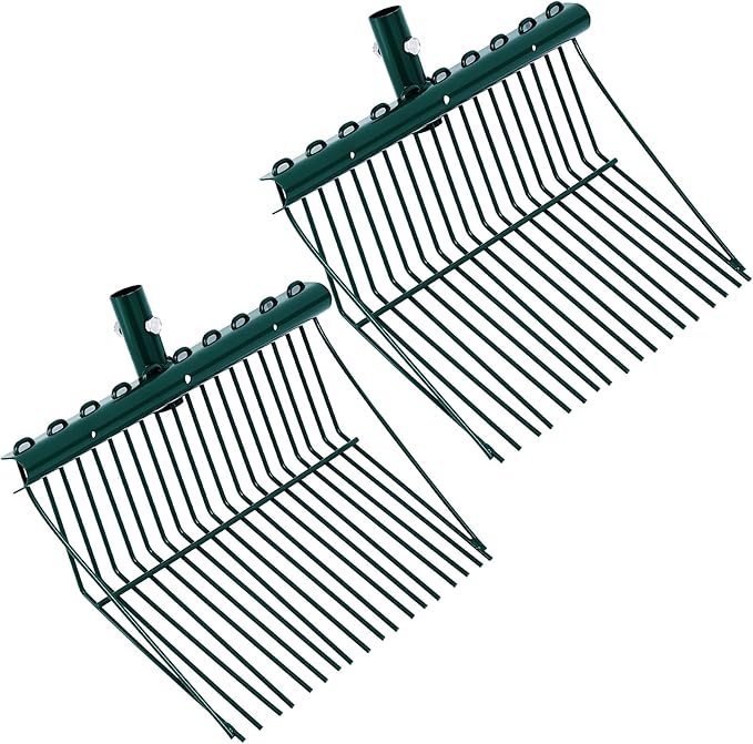 Tandefio 2 Pack Manure Fork Replacement Head Metal Pitchfork Horse Manure Rake Garden Pitch Fork Replacement Head with Angled Tines for Horse Stall Poop Picking up(Green)